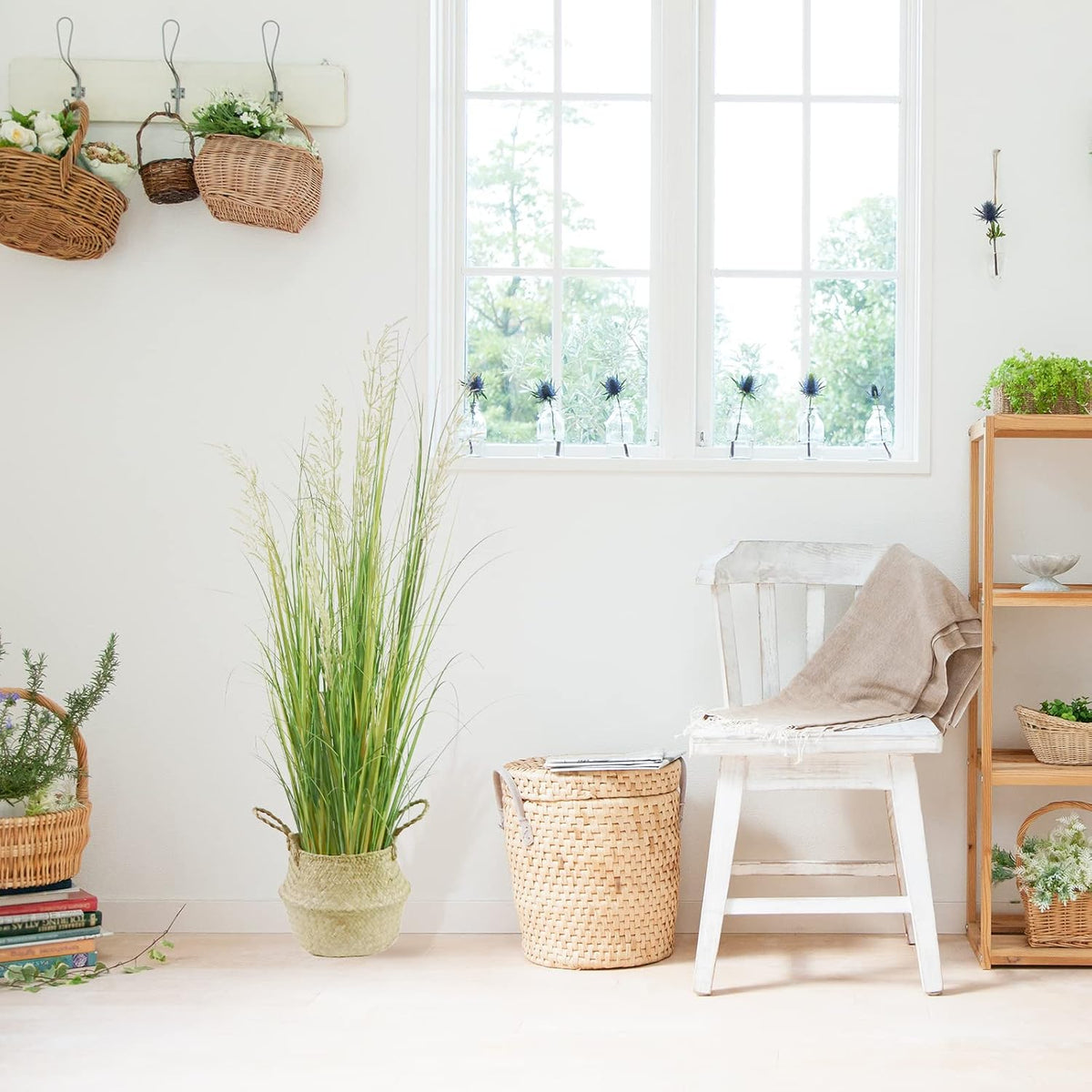 Artificial Plant, 47in Tall, 2pk Grass, Faux House Plant in Pot, Indoor Decorative Flowers & Plants, Housewarming Gift
