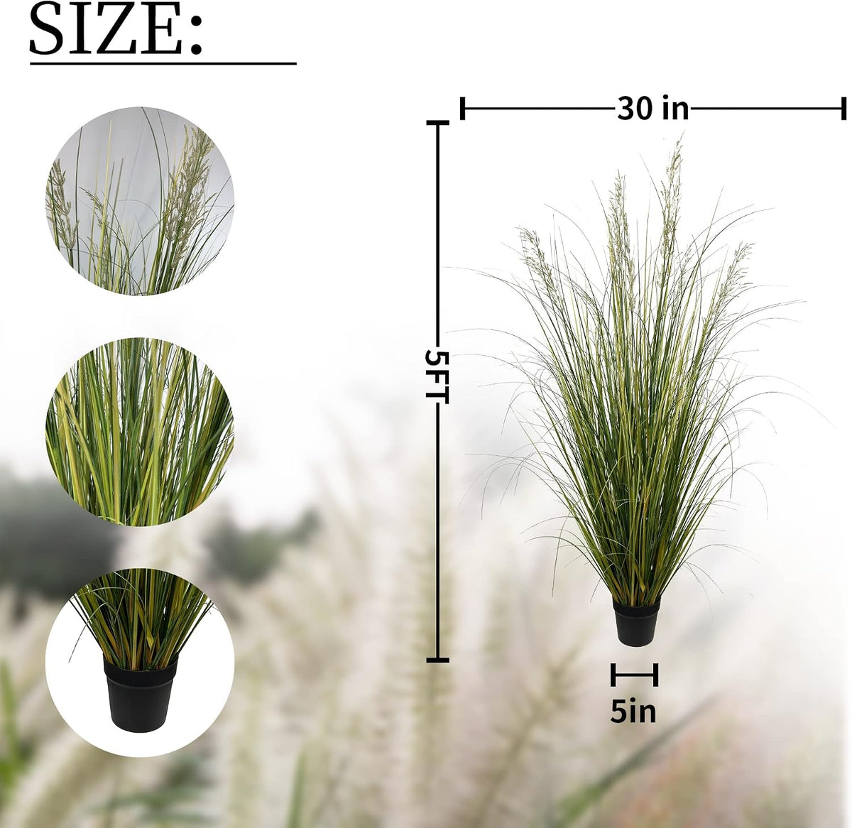 Artificial Plant, 47in Tall, 2pk Grass, Faux House Plant in Pot, Indoor Decorative Flowers & Plants, Housewarming Gift