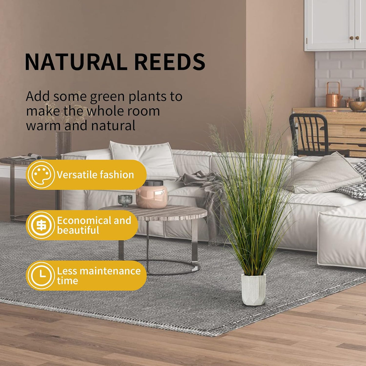 Artificial Plant, 47in Tall, 2pk Grass, Faux House Plant in Pot, Indoor Decorative Flowers & Plants, Housewarming Gift