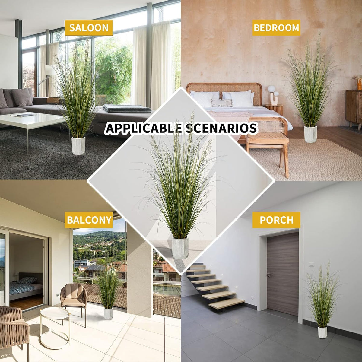 Artificial Plant, 47in Tall, 2pk Grass, Faux House Plant in Pot, Indoor Decorative Flowers & Plants, Housewarming Gift