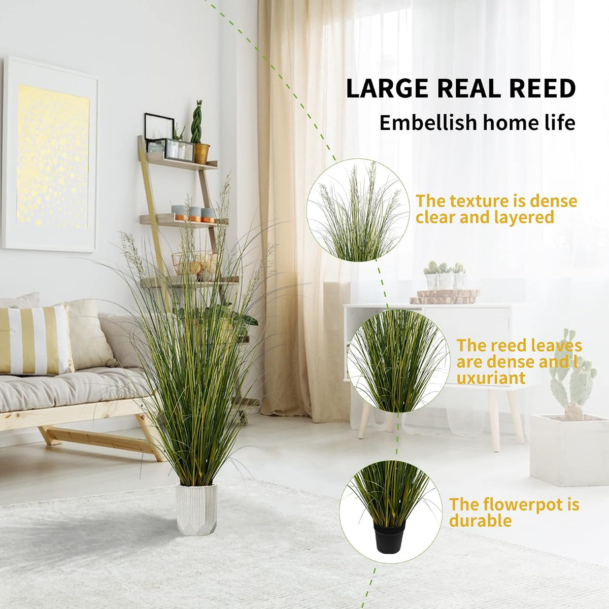 Artificial Plant, 47in Tall, 2pk Grass, Faux House Plant in Pot, Indoor Decorative Flowers & Plants, Housewarming Gift