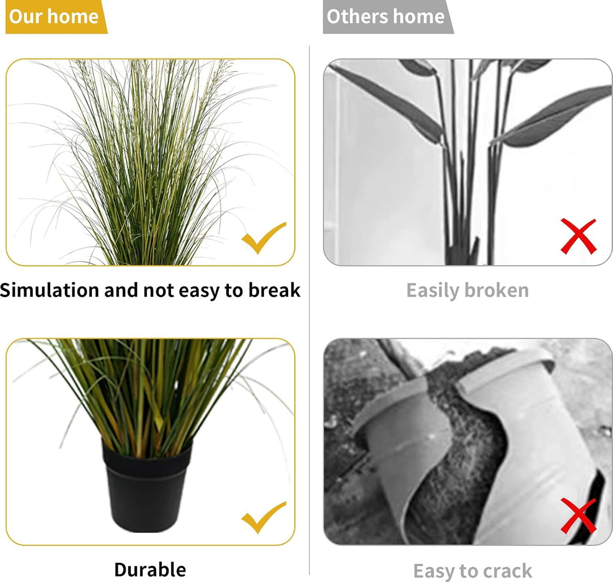 Artificial Plant, 47in Tall, 2pk Grass, Faux House Plant in Pot, Indoor Decorative Flowers & Plants, Housewarming Gift