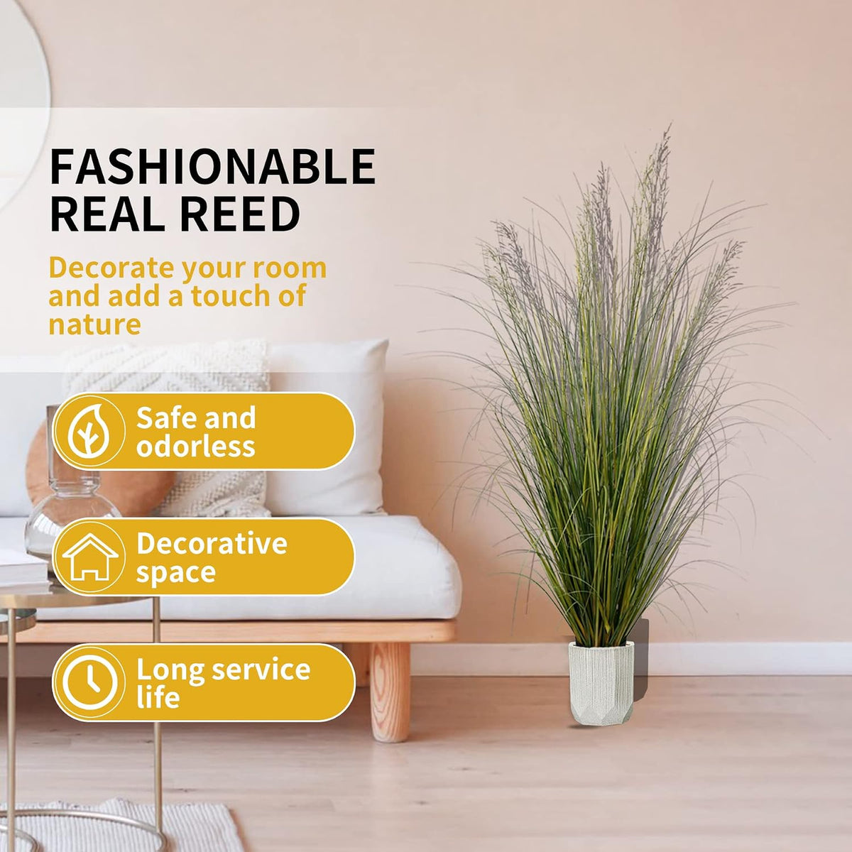 Artificial Plant, 47in Tall, 2pk Grass, Faux House Plant in Pot, Indoor Decorative Flowers & Plants, Housewarming Gift