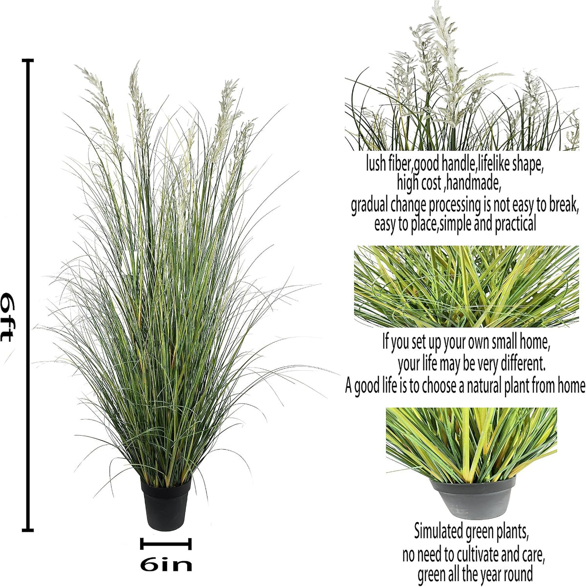 Artificial Plant, 47in Tall, 2pk Grass, Faux House Plant in Pot, Indoor Decorative Flowers & Plants, Housewarming Gift