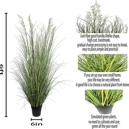 Artificial Plant, 47in Tall, 2pk Grass, Faux House Plant in Pot, Indoor Decorative Flowers & Plants, Housewarming Gift