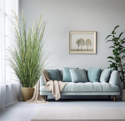 Artificial Plant, 47in Tall, 2pk Grass, Faux House Plant in Pot, Indoor Decorative Flowers & Plants, Housewarming Gift