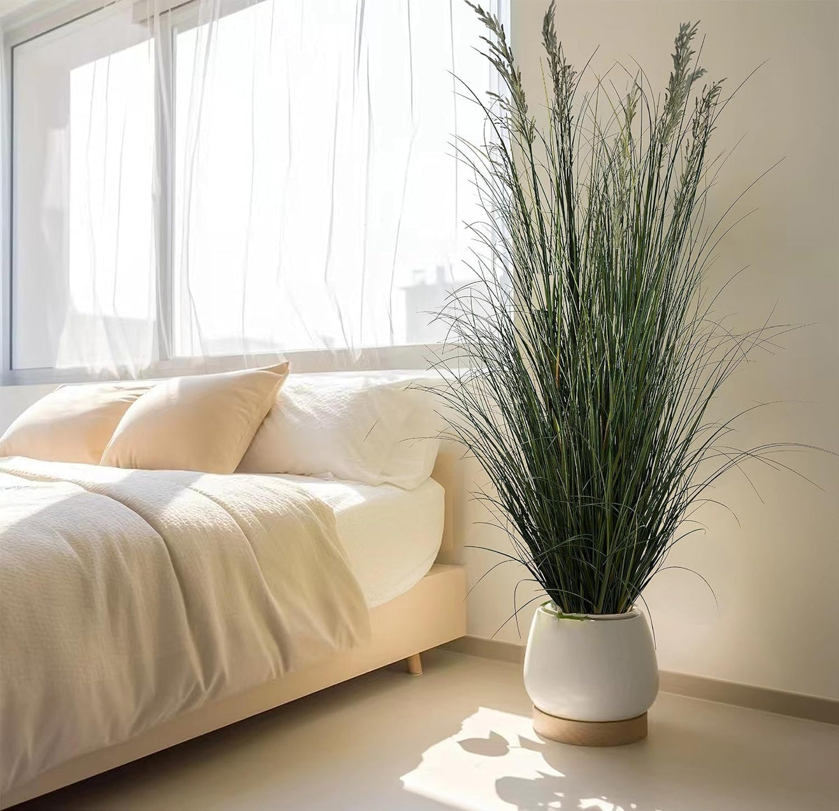 Artificial Plant, 47in Tall, 2pk Grass, Faux House Plant in Pot, Indoor Decorative Flowers & Plants, Housewarming Gift