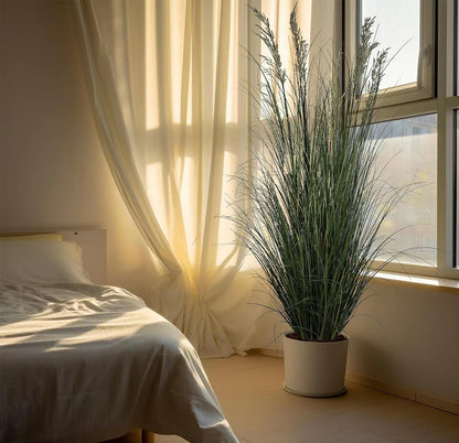 Artificial Plant, 47in Tall, 2pk Grass, Faux House Plant in Pot, Indoor Decorative Flowers & Plants, Housewarming Gift