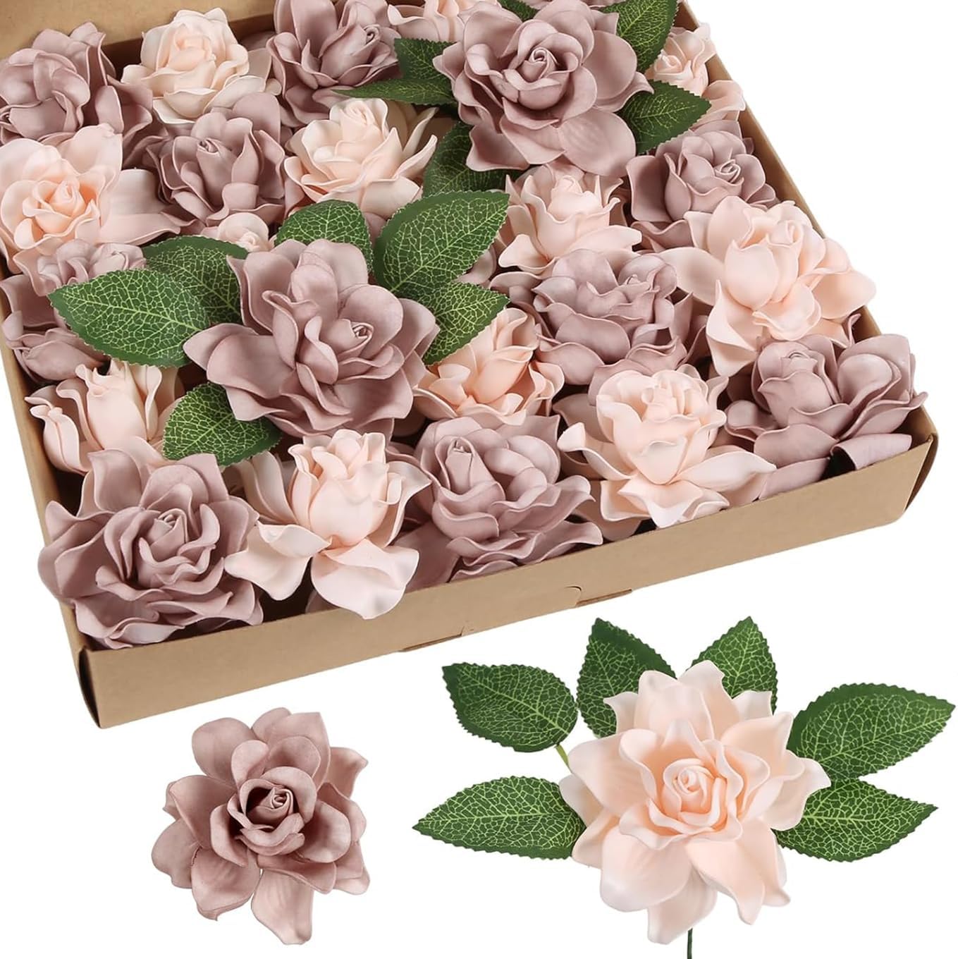 25PCS Gardenia Flowers Artificial 3.15’’ Foam Fake Rose Heads White Faux Gardenia Flowers with Stems for Wedding Bouquet Bridal Shower Party Home Floral Arrangements(White)