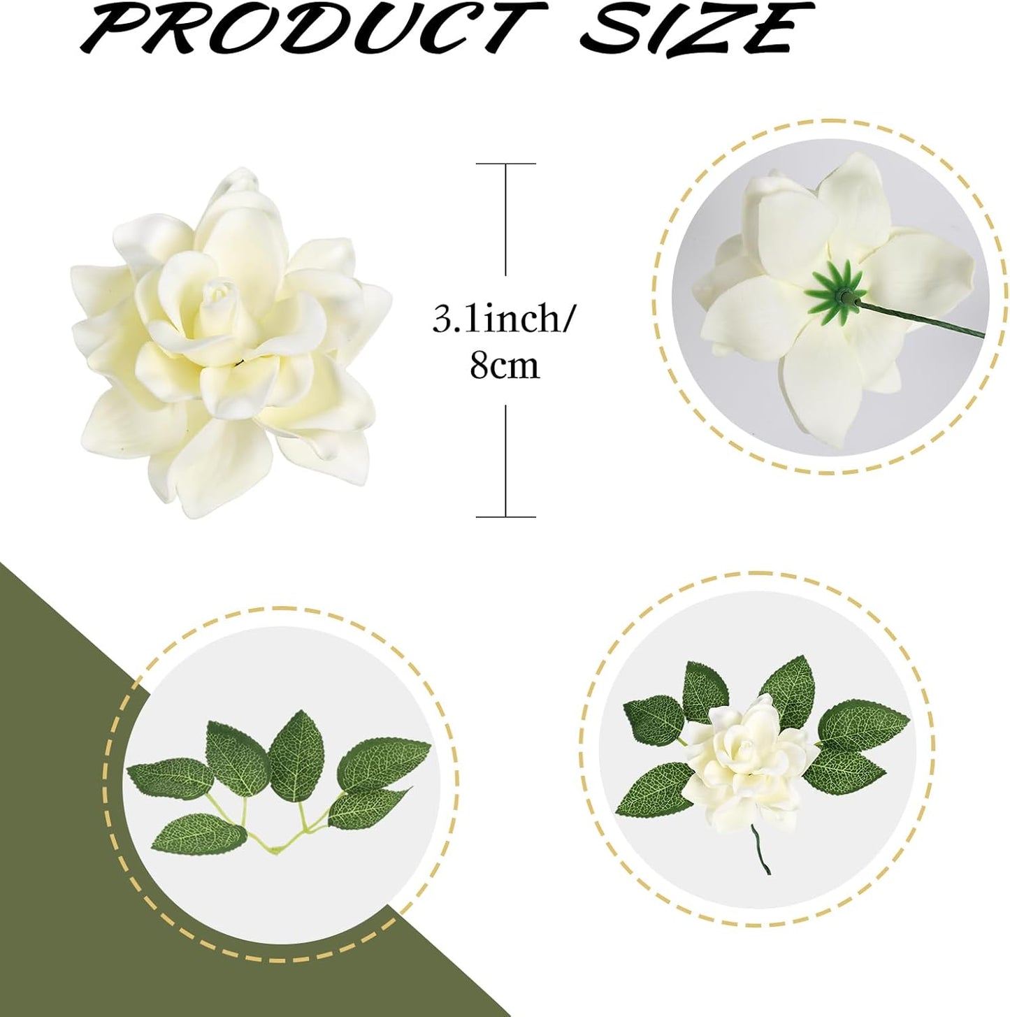 25PCS Gardenia Flowers Artificial 3.15’’ Foam Fake Rose Heads White Faux Gardenia Flowers with Stems for Wedding Bouquet Bridal Shower Party Home Floral Arrangements(White)