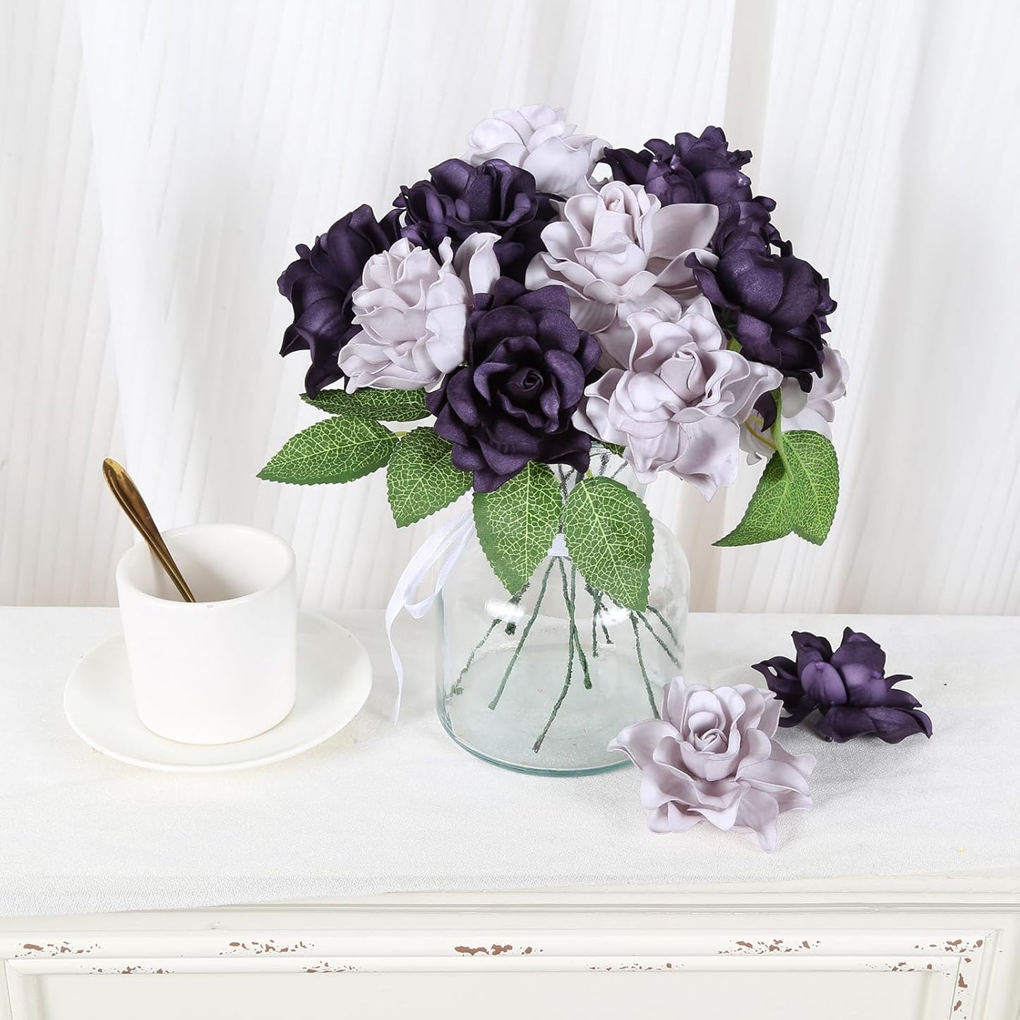 25PCS Gardenia Flowers Artificial 3.15’’ Foam Fake Rose Heads White Faux Gardenia Flowers with Stems for Wedding Bouquet Bridal Shower Party Home Floral Arrangements(White)