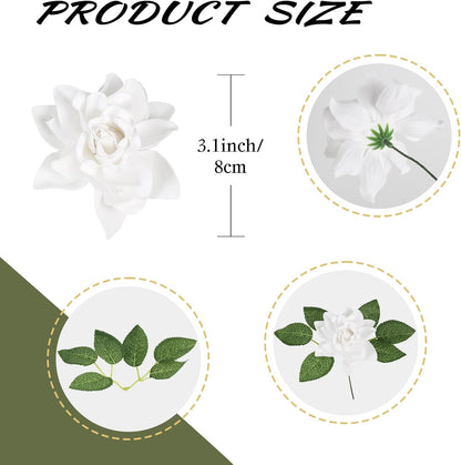 25PCS Gardenia Flowers Artificial 3.15’’ Foam Fake Rose Heads White Faux Gardenia Flowers with Stems for Wedding Bouquet Bridal Shower Party Home Floral Arrangements(White)