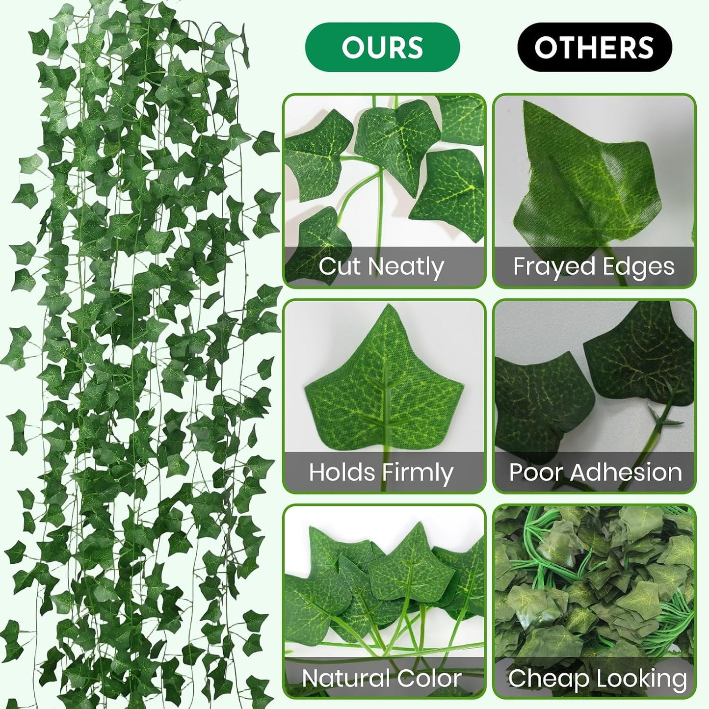 Fake Ivy 8 Pack 56FT Artificial Plants Indoor Outdoor Fake Plants Green Leaves Hanging Plant Fake Vines for Wedding Party Garden Bedroom Wall Decoration