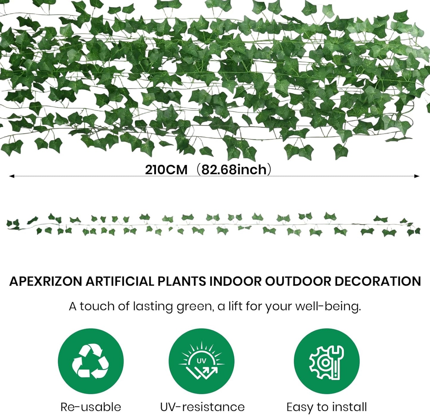 Fake Ivy 8 Pack 56FT Artificial Plants Indoor Outdoor Fake Plants Green Leaves Hanging Plant Fake Vines for Wedding Party Garden Bedroom Wall Decoration