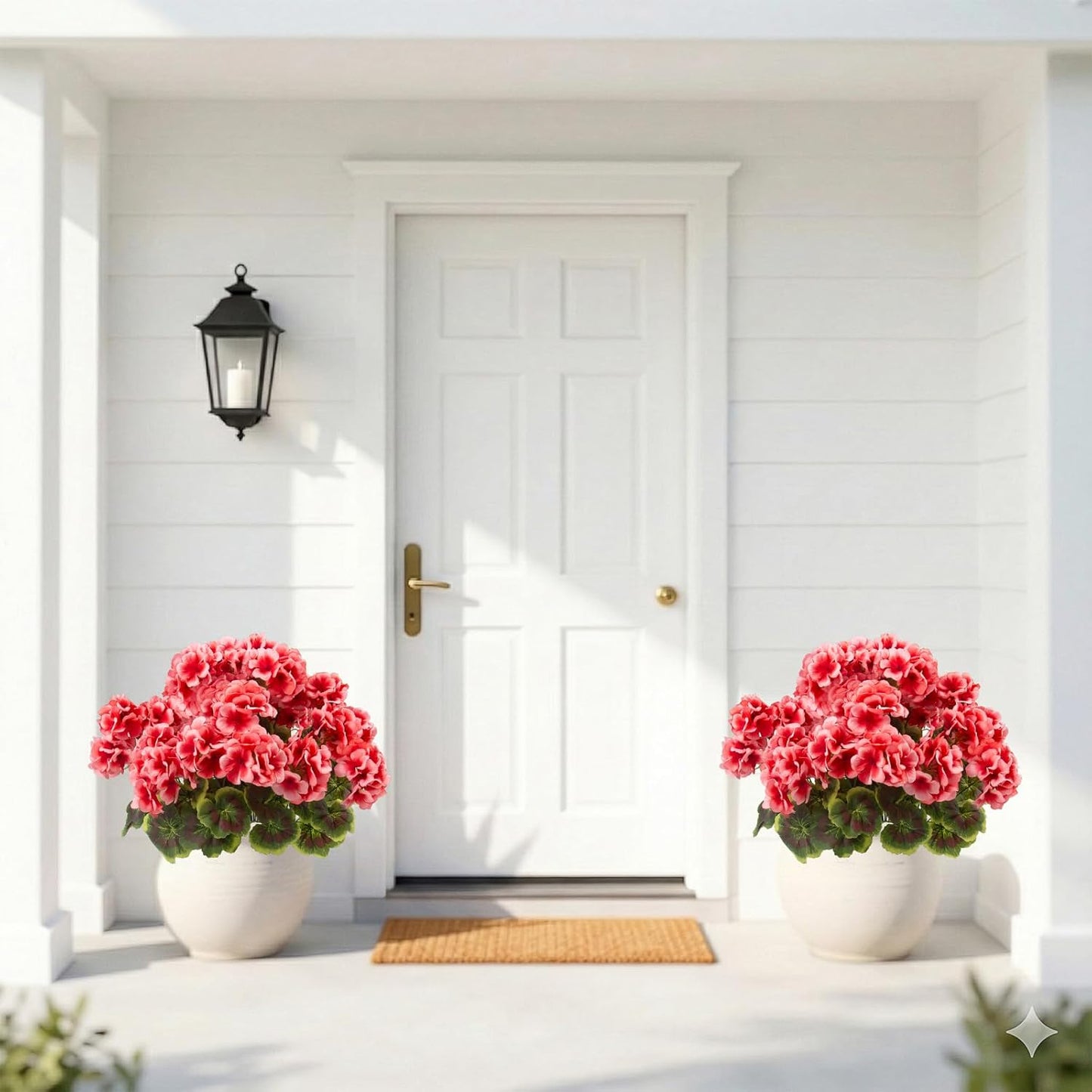 2 Pcs Geranium Potted Artificial Flowers, 19" Fake Geraniums Plants UV Resistant Silk Potted Plants for Outdoor Home Décor Office Porch Garden Decor (2, Red)