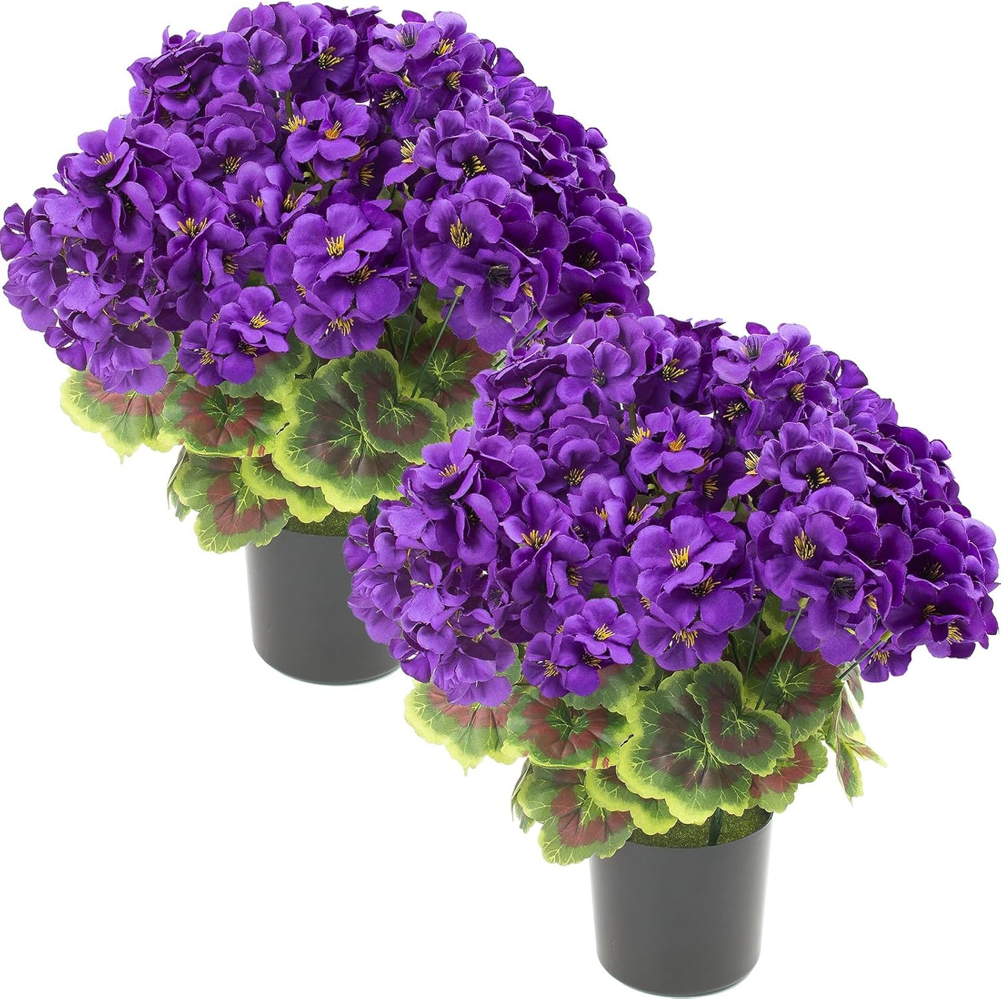 2 Pcs Geranium Potted Artificial Flowers, 19" Fake Geraniums Plants UV Resistant Silk Potted Plants for Outdoor Home Décor Office Porch Garden Decor (2, Red)