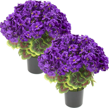 2 Pcs Geranium Potted Artificial Flowers, 19" Fake Geraniums Plants UV Resistant Silk Potted Plants for Outdoor Home Décor Office Porch Garden Decor (2, Red)