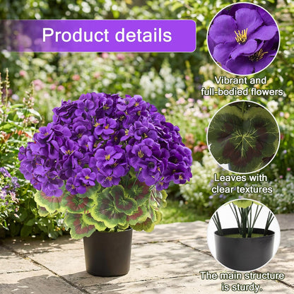 2 Pcs Geranium Potted Artificial Flowers, 19" Fake Geraniums Plants UV Resistant Silk Potted Plants for Outdoor Home Décor Office Porch Garden Decor (2, Red)
