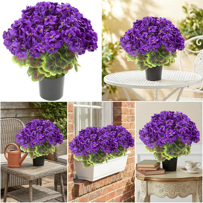 2 Pcs Geranium Potted Artificial Flowers, 19" Fake Geraniums Plants UV Resistant Silk Potted Plants for Outdoor Home Décor Office Porch Garden Decor (2, Red)