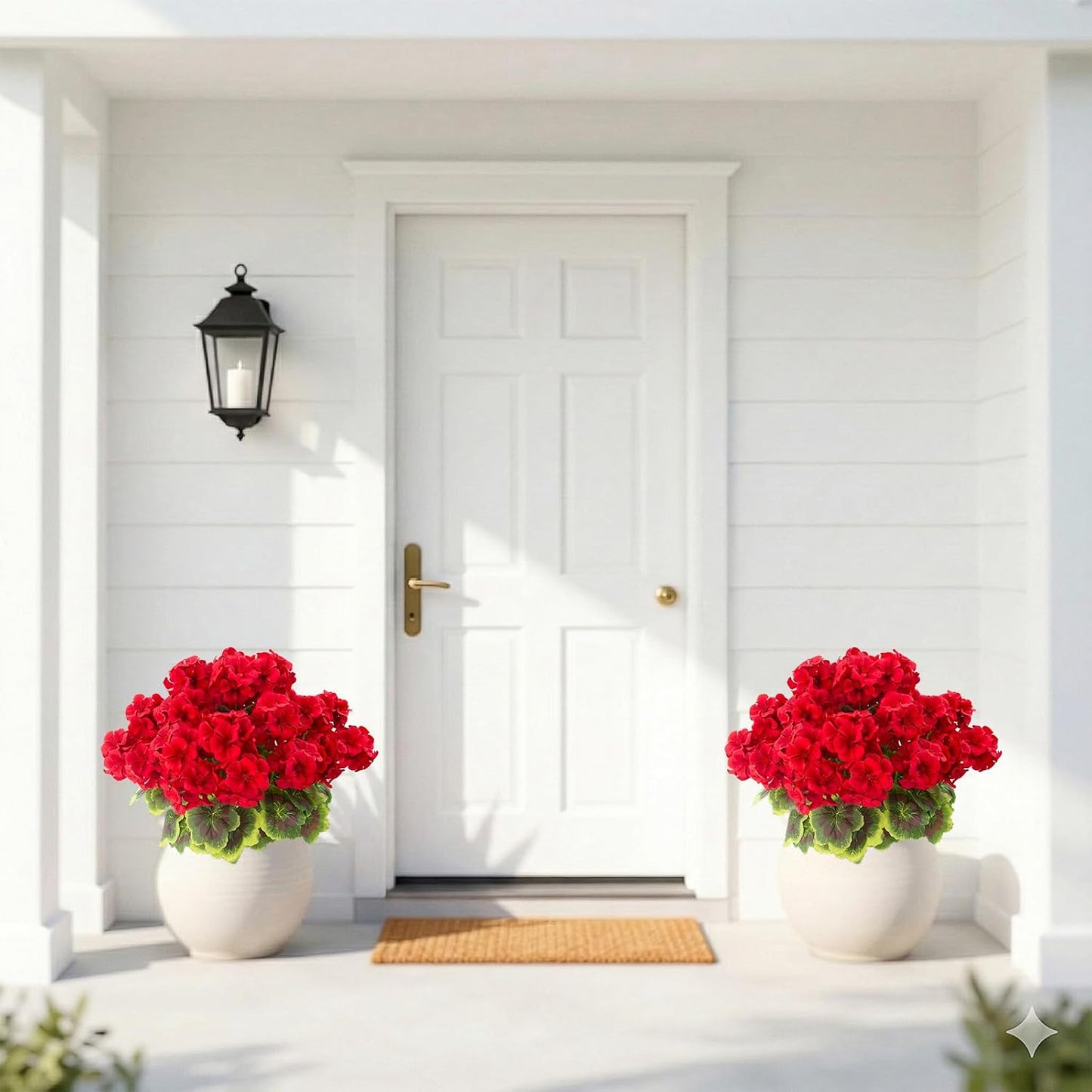 2 Pcs Geranium Potted Artificial Flowers, 19" Fake Geraniums Plants UV Resistant Silk Potted Plants for Outdoor Home Décor Office Porch Garden Decor (2, Red)