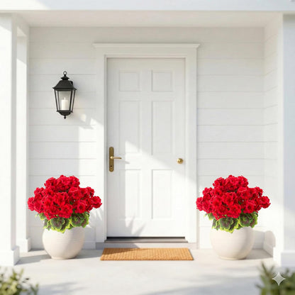 2 Pcs Geranium Potted Artificial Flowers, 19" Fake Geraniums Plants UV Resistant Silk Potted Plants for Outdoor Home Décor Office Porch Garden Decor (2, Red)