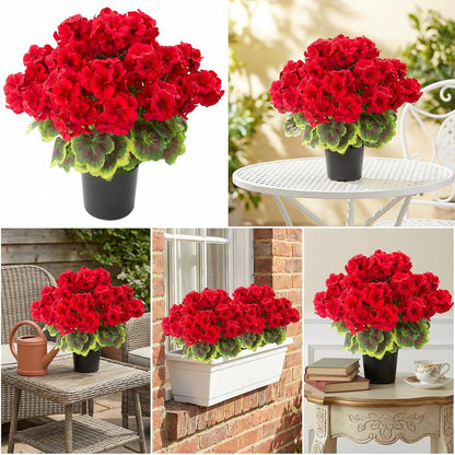 2 Pcs Geranium Potted Artificial Flowers, 19" Fake Geraniums Plants UV Resistant Silk Potted Plants for Outdoor Home Décor Office Porch Garden Decor (2, Red)