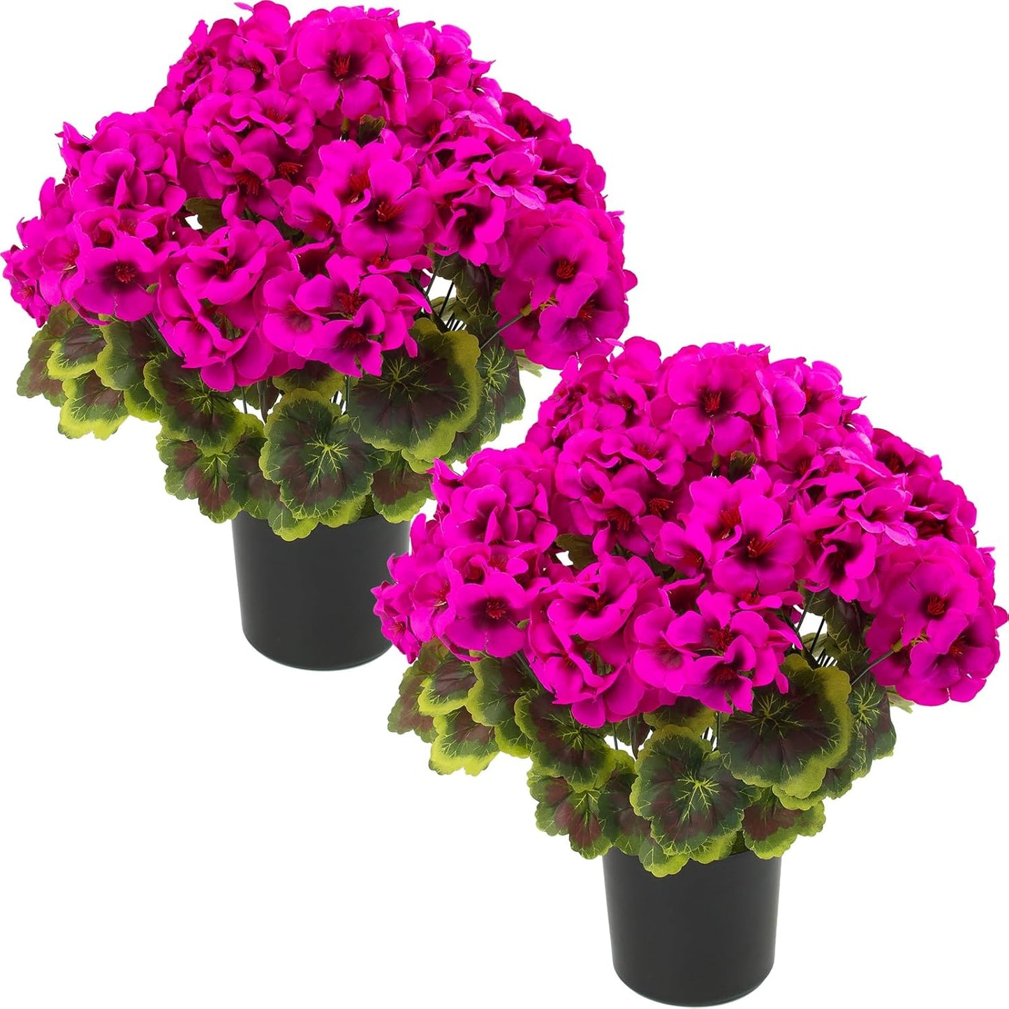 2 Pcs Geranium Potted Artificial Flowers, 19" Fake Geraniums Plants UV Resistant Silk Potted Plants for Outdoor Home Décor Office Porch Garden Decor (2, Red)