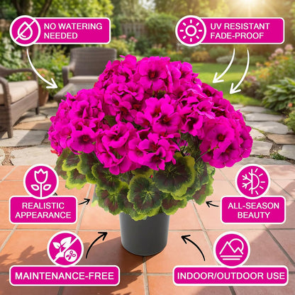 2 Pcs Geranium Potted Artificial Flowers, 19" Fake Geraniums Plants UV Resistant Silk Potted Plants for Outdoor Home Décor Office Porch Garden Decor (2, Red)