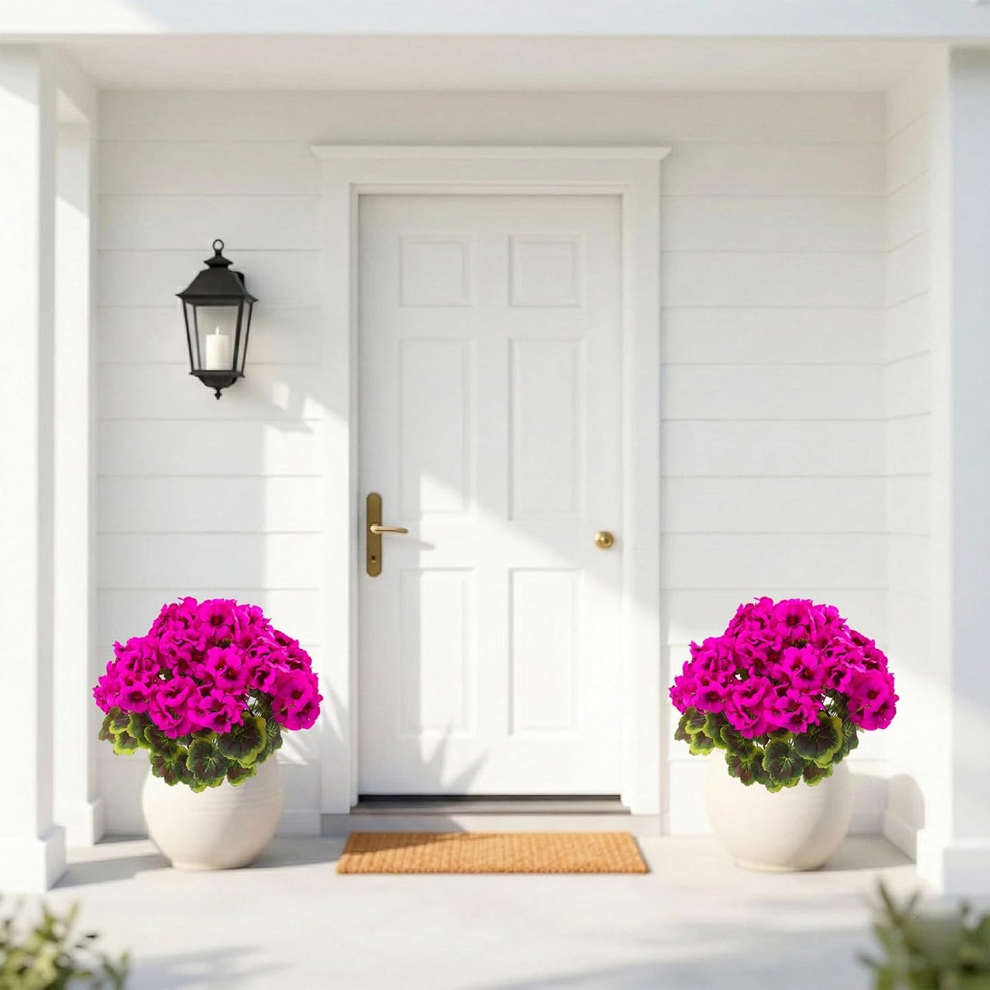 2 Pcs Geranium Potted Artificial Flowers, 19" Fake Geraniums Plants UV Resistant Silk Potted Plants for Outdoor Home Décor Office Porch Garden Decor (2, Red)