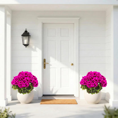 2 Pcs Geranium Potted Artificial Flowers, 19" Fake Geraniums Plants UV Resistant Silk Potted Plants for Outdoor Home Décor Office Porch Garden Decor (2, Red)