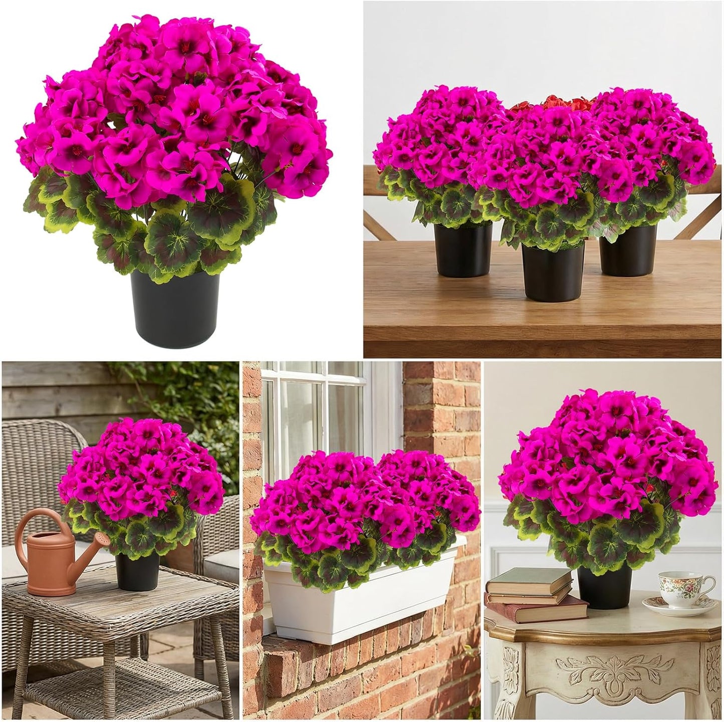 2 Pcs Geranium Potted Artificial Flowers, 19" Fake Geraniums Plants UV Resistant Silk Potted Plants for Outdoor Home Décor Office Porch Garden Decor (2, Red)