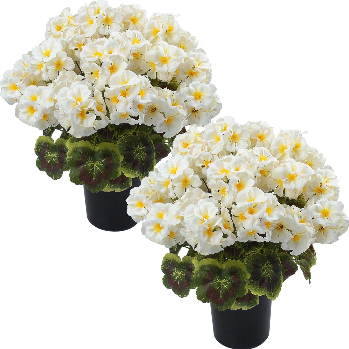 2 Pcs Geranium Potted Artificial Flowers, 19" Fake Geraniums Plants UV Resistant Silk Potted Plants for Outdoor Home Décor Office Porch Garden Decor (2, Red)