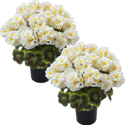 2 Pcs Geranium Potted Artificial Flowers, 19" Fake Geraniums Plants UV Resistant Silk Potted Plants for Outdoor Home Décor Office Porch Garden Decor (2, Red)
