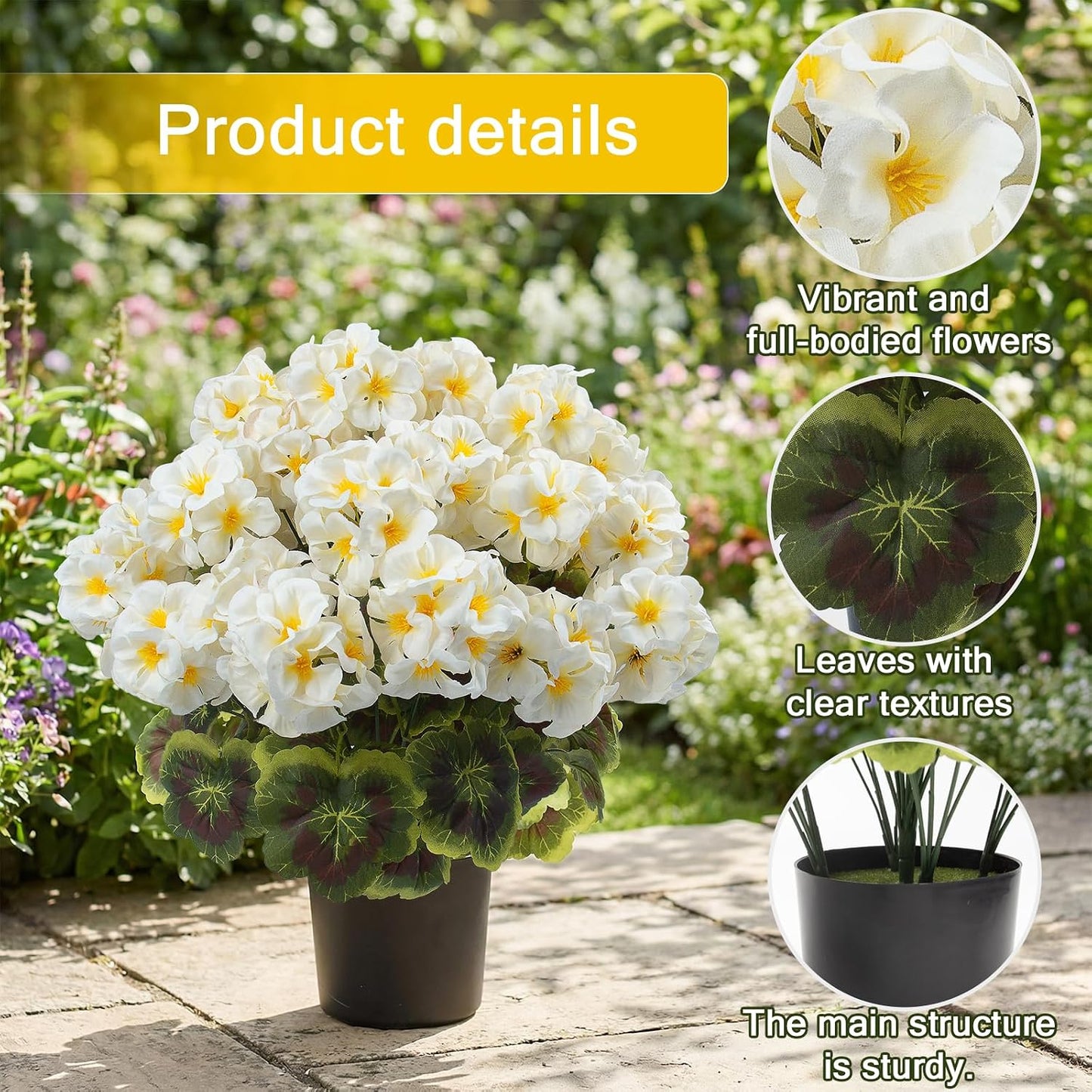 2 Pcs Geranium Potted Artificial Flowers, 19" Fake Geraniums Plants UV Resistant Silk Potted Plants for Outdoor Home Décor Office Porch Garden Decor (2, Red)