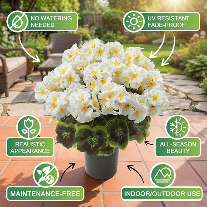 2 Pcs Geranium Potted Artificial Flowers, 19" Fake Geraniums Plants UV Resistant Silk Potted Plants for Outdoor Home Décor Office Porch Garden Decor (2, Red)
