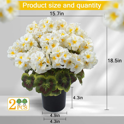 2 Pcs Geranium Potted Artificial Flowers, 19" Fake Geraniums Plants UV Resistant Silk Potted Plants for Outdoor Home Décor Office Porch Garden Decor (2, Red)