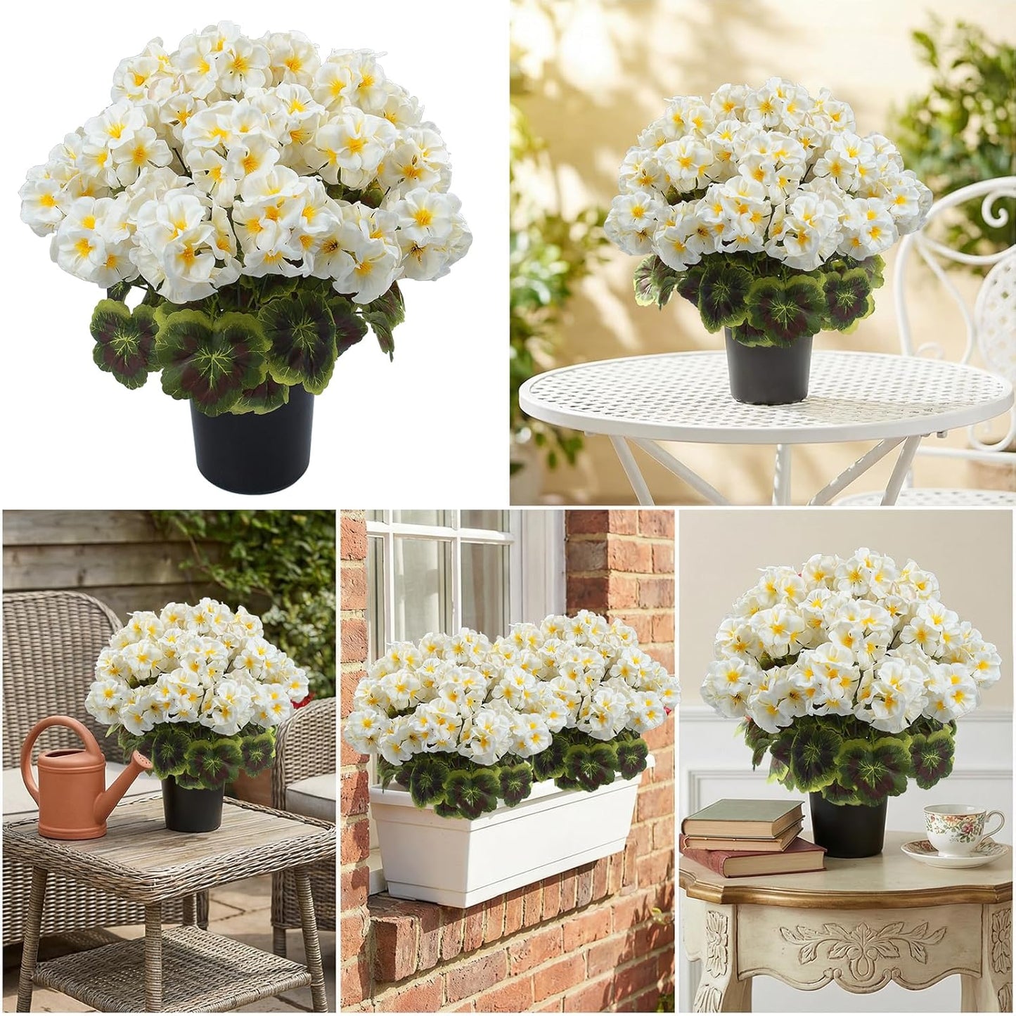 2 Pcs Geranium Potted Artificial Flowers, 19" Fake Geraniums Plants UV Resistant Silk Potted Plants for Outdoor Home Décor Office Porch Garden Decor (2, Red)