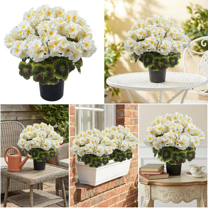 2 Pcs Geranium Potted Artificial Flowers, 19" Fake Geraniums Plants UV Resistant Silk Potted Plants for Outdoor Home Décor Office Porch Garden Decor (2, Red)