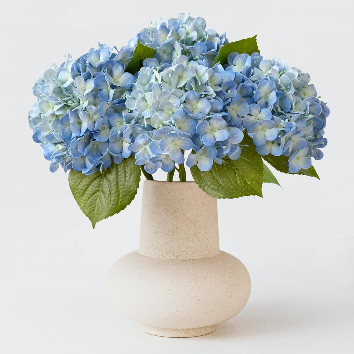 20" 4PCS Artificial Light Blue Hydrangea Flowers Large Faux Latex Real Touch Fake Hydrangeas Silk Bouquet with Leaves Stems for Family Table Office Wedding Party Arrangements