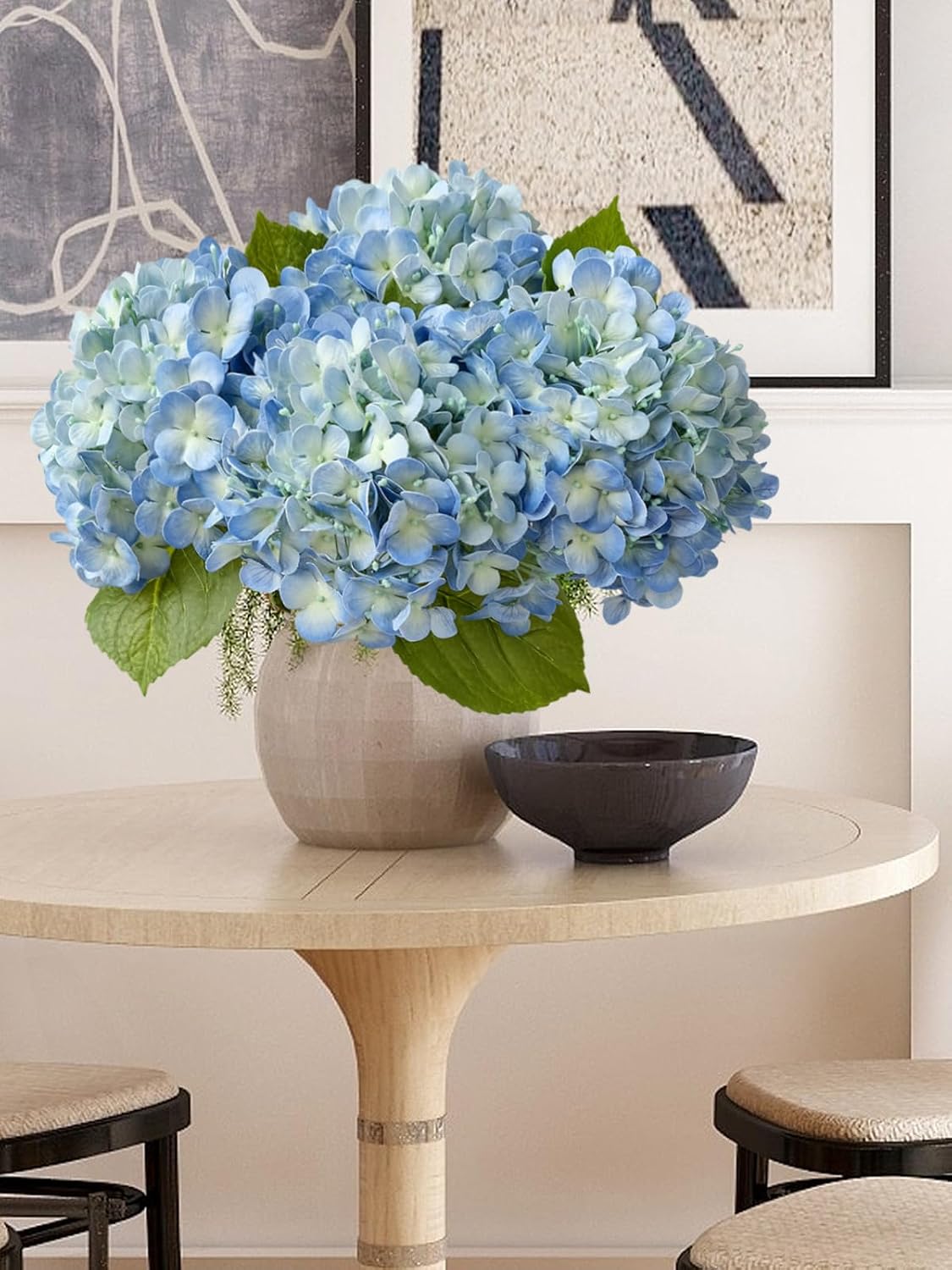 20" 4PCS Artificial Light Blue Hydrangea Flowers Large Faux Latex Real Touch Fake Hydrangeas Silk Bouquet with Leaves Stems for Family Table Office Wedding Party Arrangements