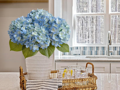 20" 4PCS Artificial Light Blue Hydrangea Flowers Large Faux Latex Real Touch Fake Hydrangeas Silk Bouquet with Leaves Stems for Family Table Office Wedding Party Arrangements