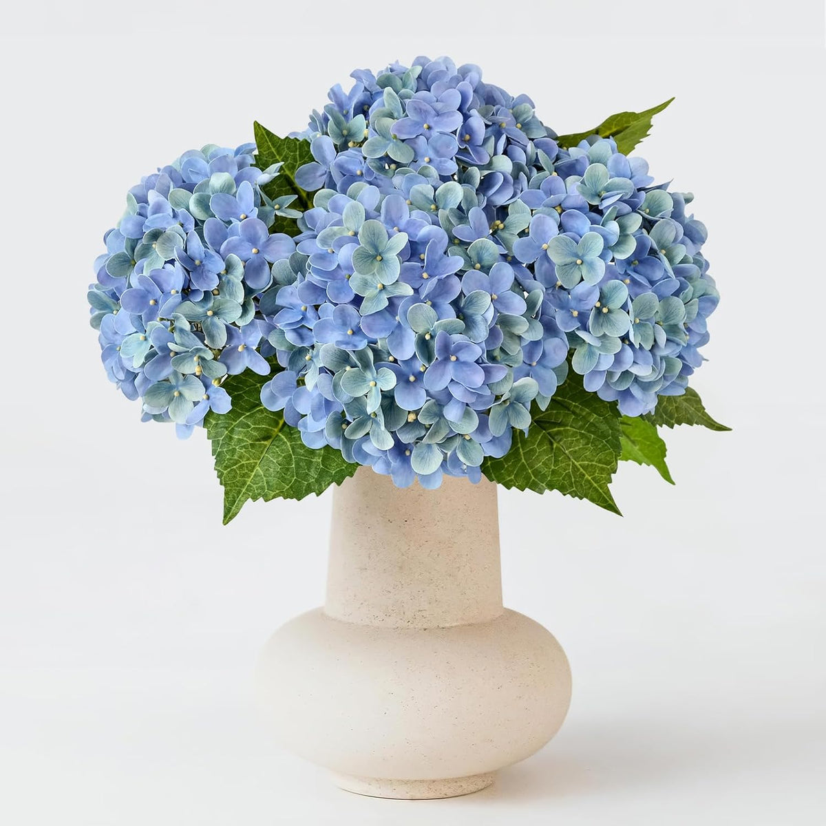 20" 4PCS Artificial Light Blue Hydrangea Flowers Large Faux Latex Real Touch Fake Hydrangeas Silk Bouquet with Leaves Stems for Family Table Office Wedding Party Arrangements