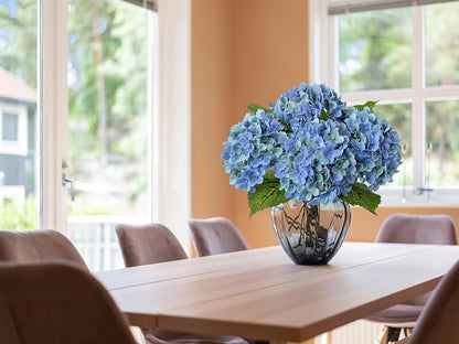 20" 4PCS Artificial Light Blue Hydrangea Flowers Large Faux Latex Real Touch Fake Hydrangeas Silk Bouquet with Leaves Stems for Family Table Office Wedding Party Arrangements