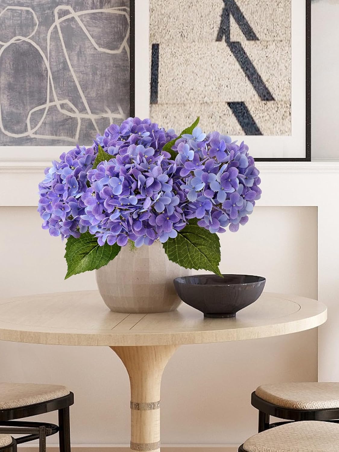20" 4PCS Artificial Light Blue Hydrangea Flowers Large Faux Latex Real Touch Fake Hydrangeas Silk Bouquet with Leaves Stems for Family Table Office Wedding Party Arrangements