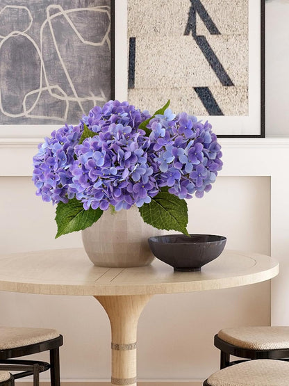 20" 4PCS Artificial Light Blue Hydrangea Flowers Large Faux Latex Real Touch Fake Hydrangeas Silk Bouquet with Leaves Stems for Family Table Office Wedding Party Arrangements
