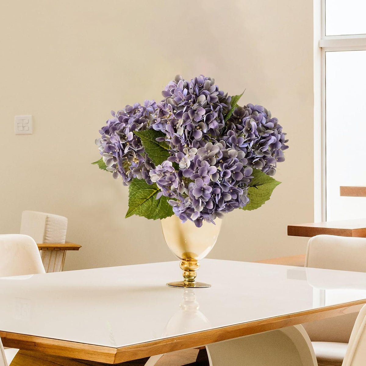 20" 4PCS Artificial Light Blue Hydrangea Flowers Large Faux Latex Real Touch Fake Hydrangeas Silk Bouquet with Leaves Stems for Family Table Office Wedding Party Arrangements