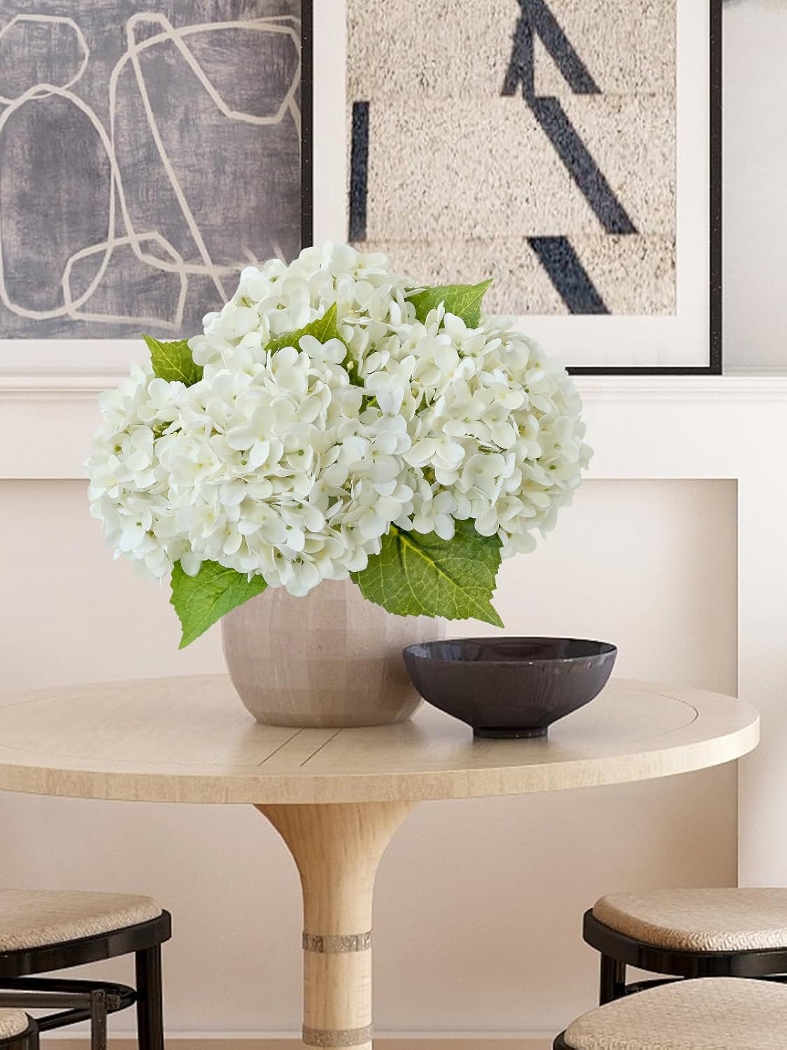 20" 4PCS Artificial Light Blue Hydrangea Flowers Large Faux Latex Real Touch Fake Hydrangeas Silk Bouquet with Leaves Stems for Family Table Office Wedding Party Arrangements