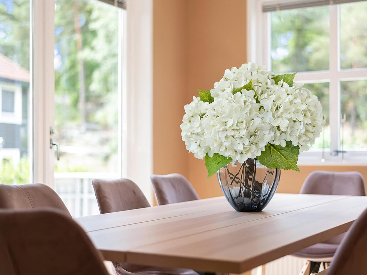 20" 4PCS Artificial Light Blue Hydrangea Flowers Large Faux Latex Real Touch Fake Hydrangeas Silk Bouquet with Leaves Stems for Family Table Office Wedding Party Arrangements