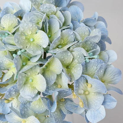 20" 4PCS Artificial Light Blue Hydrangea Flowers Large Faux Latex Real Touch Fake Hydrangeas Silk Bouquet with Leaves Stems for Family Table Office Wedding Party Arrangements