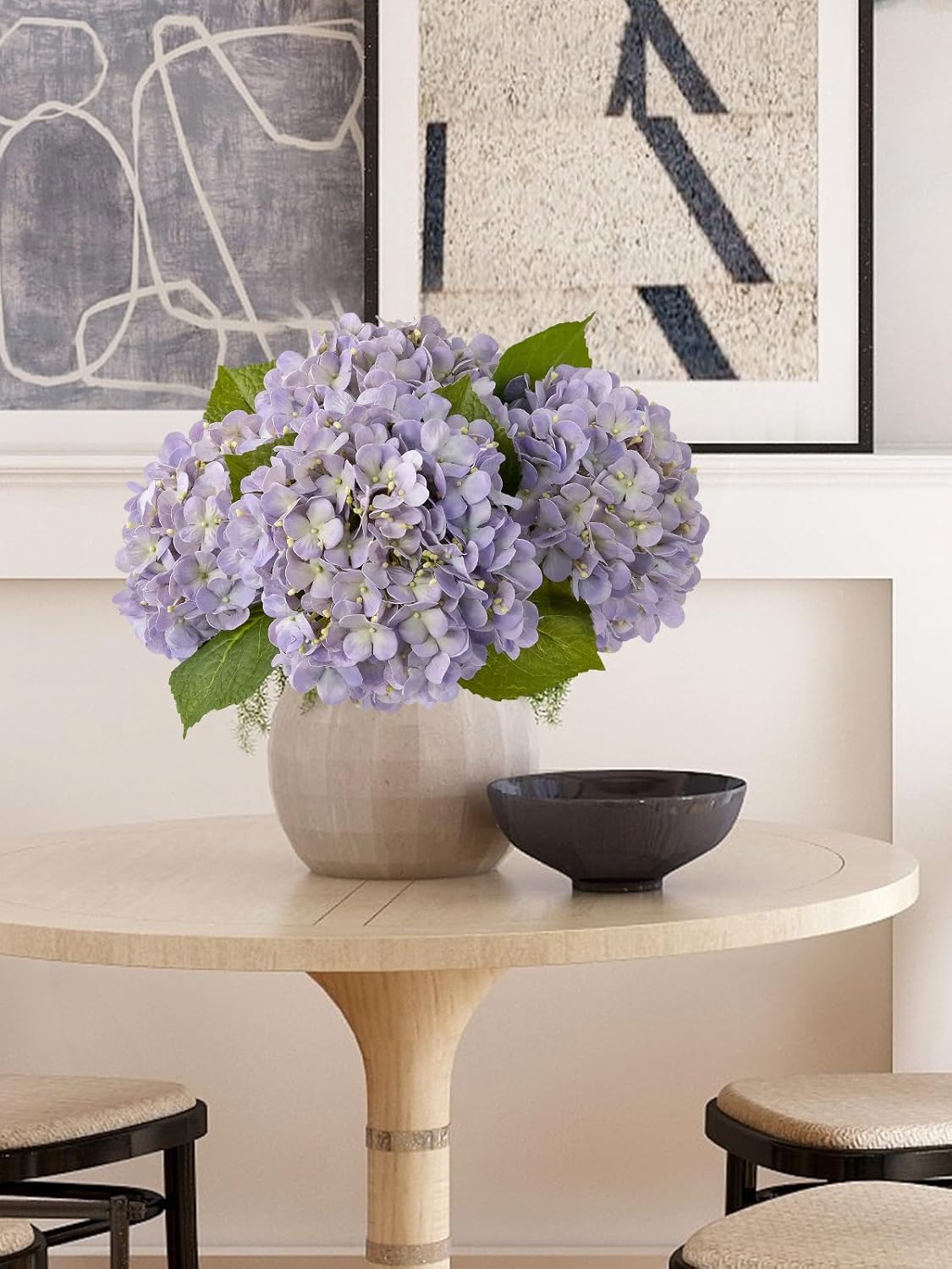 20" 4PCS Artificial Light Blue Hydrangea Flowers Large Faux Latex Real Touch Fake Hydrangeas Silk Bouquet with Leaves Stems for Family Table Office Wedding Party Arrangements